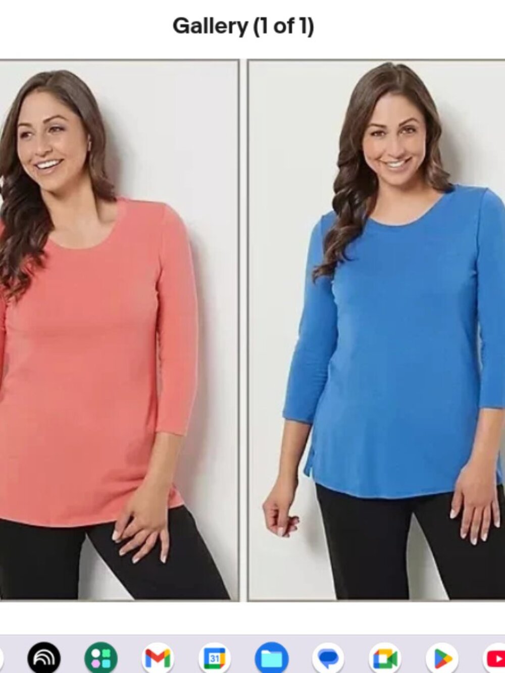 Cuddl Duds Cotton Core Set of 2 3/4 Sleeve Swing Tops-Coral/Cobalt-XS A464974